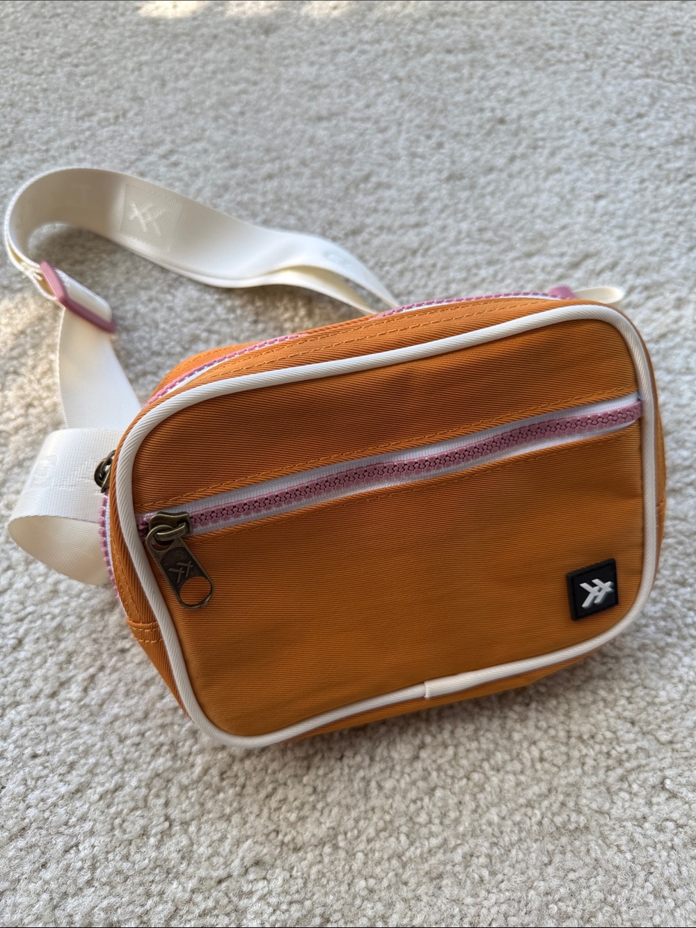 Thread Wallets Caramel Belt Bag with White Strap